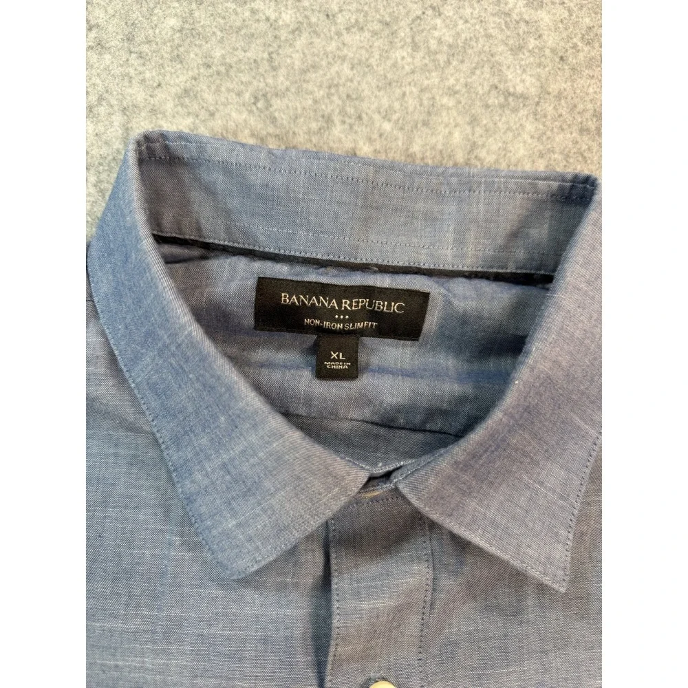 Banana Republic Mens XL Non-Iron Slim Fit Dress Shirt Blue Long Sleeve Button Up
